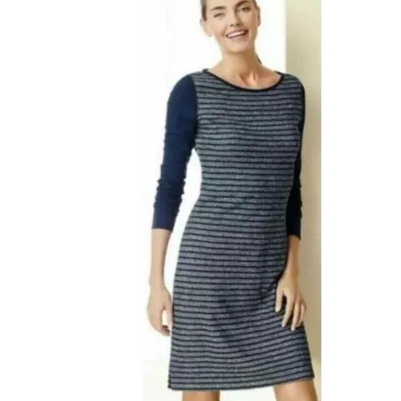 Talbots Stretch Striped Terry Shift Sweater Dress Women Size MP‎ Navy Nautical - Picture 1 of 6